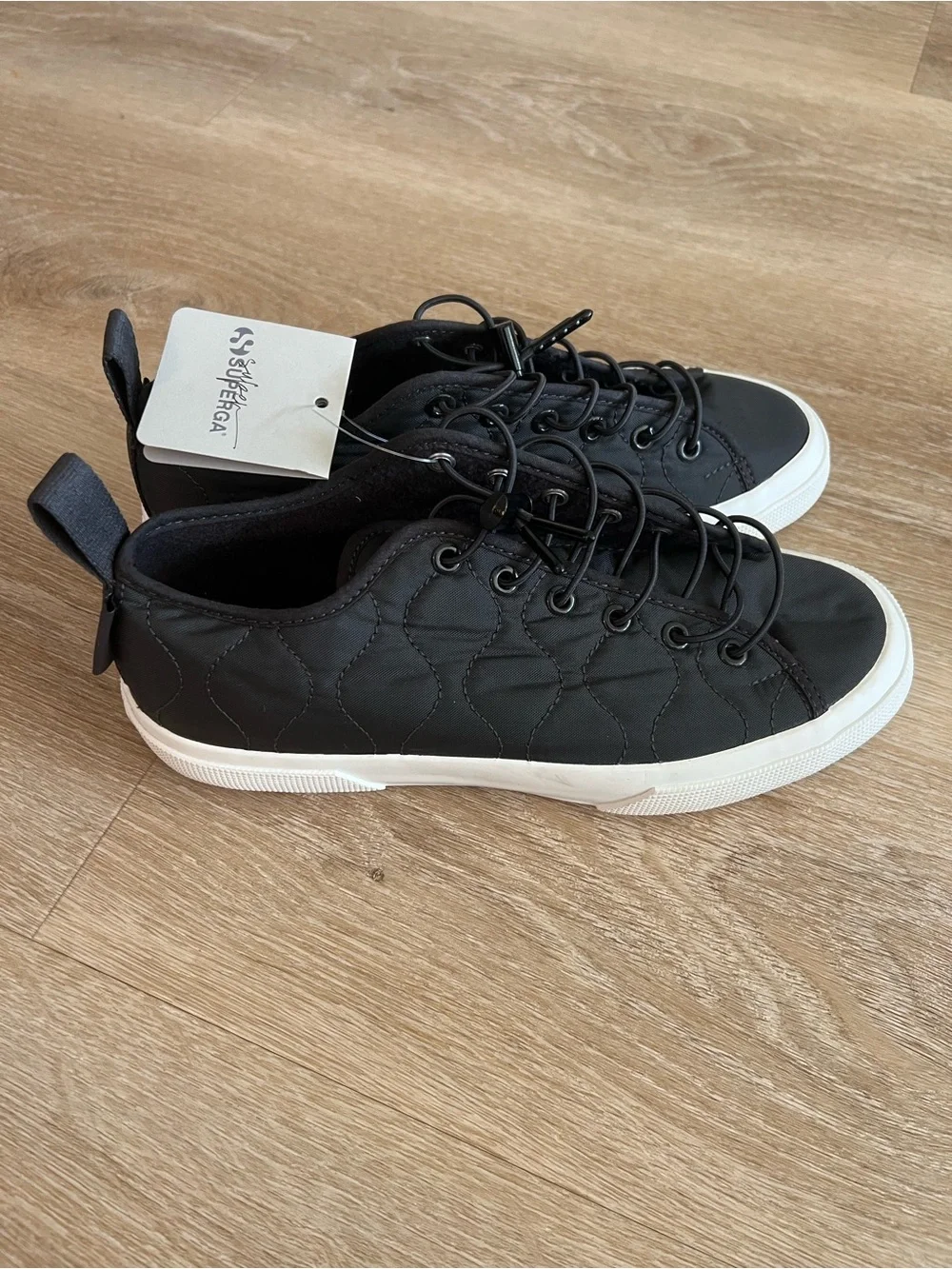 Superga Women’s Black Quilted Nylon Sneakers with White Sole